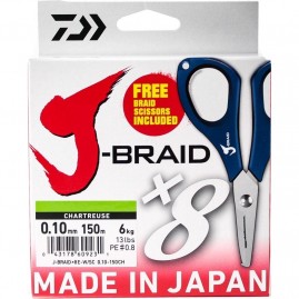 Шнур DAIWA J-Braid X8E-W/SC 0,10мм 150м chartreuse + ножницы Шнур DAIWA J-Braid X8E-W/SC 0,10мм 150м chartreuse + ножницы