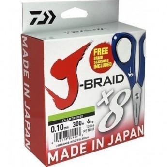 Шнур DAIWA J-Braid X8E-W/SC 300м 0,10мм светло-желтый + ножницы
